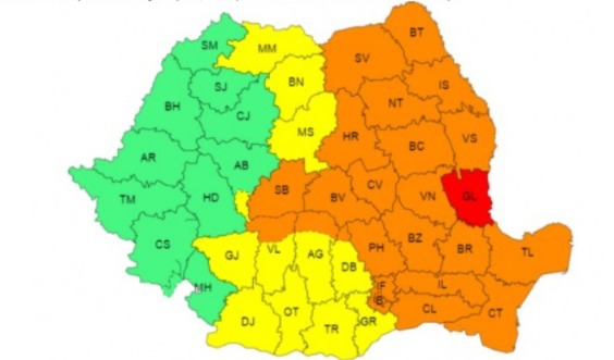 Judeţul Galaţi intră sub avertizare Cod Roşu de ploi torenţiale