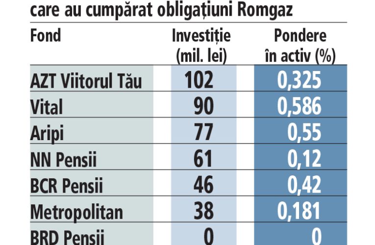 Pensiile românilor vor avea expunere în gazul din Marea Neagră: fondurile de pensii private Pilon II au investit 413 milioane de lei în obligaţiuni Romgaz în numele a 8 milioane de viitori pensionari. Un singur fond din cele şapte a zis pas