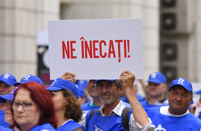 Angajații de la Apele Române protestează la Ministerul Mediului: Lucrăm cu apă, dar nu trăim cu aer