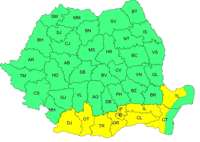 ANM: Caniculă în sudul țării și cod galben de ploi în Transilvania și Moldova