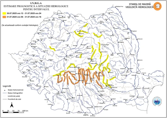 Atenționare de Cod portocaliu și galben: Risc de inundații în mai multe județe din țară