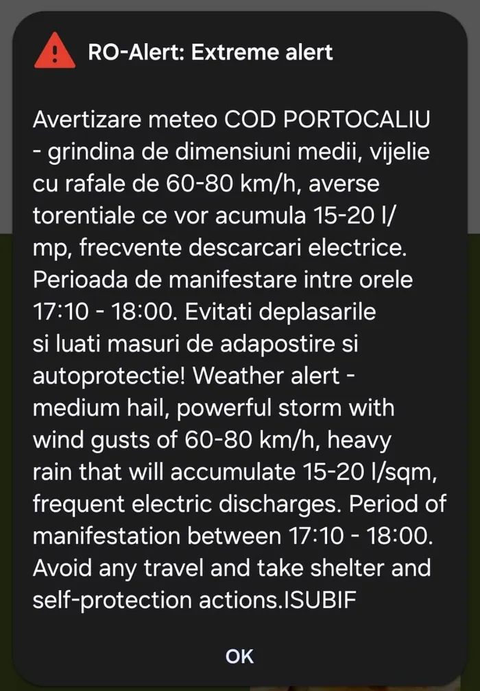 COD PORTOCALIU de vijelii și grindină în Capitală. A fosat emis RO-Alert