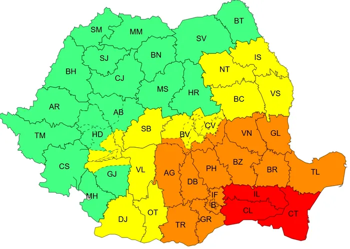 Atenționare ANM: Cod roșu de ploi abundente si vânt puternic în trei județe