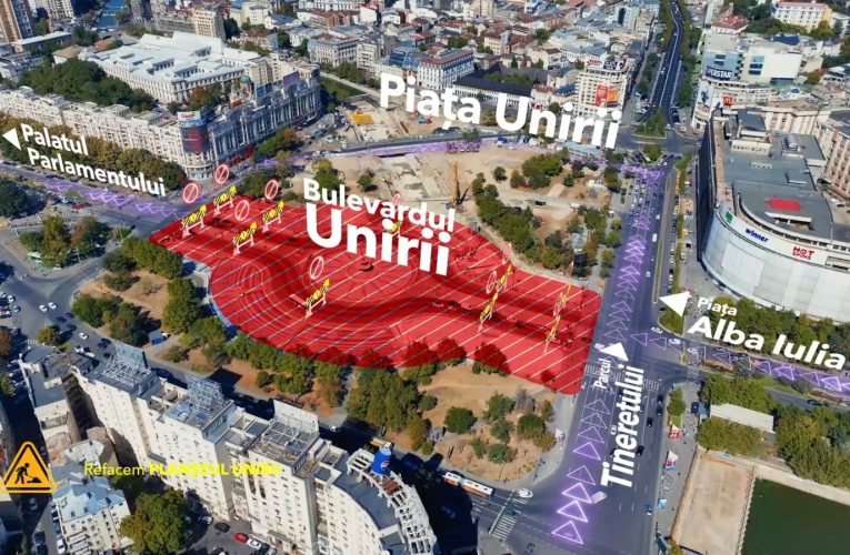 Restricții de circulație în zona Fântânii din Piața Unirii. Începe o nouă fază a lucrărilor la Planșeul Unirii