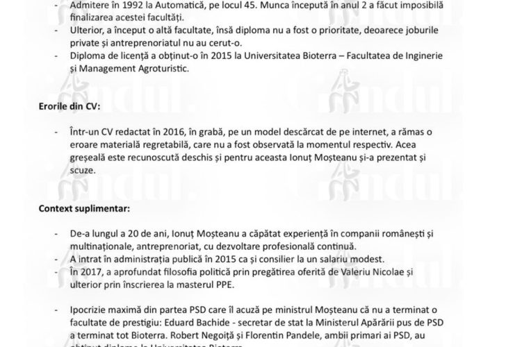 Gândul: Scandalul CV-ului lui Ionuț Moșteanu: Document intern USR arată cum trebuie apărat ministrul Apărării în spațiul public