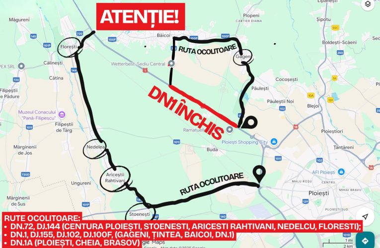 Se închide circulația pe DN1. Care sunt rutele alternative
