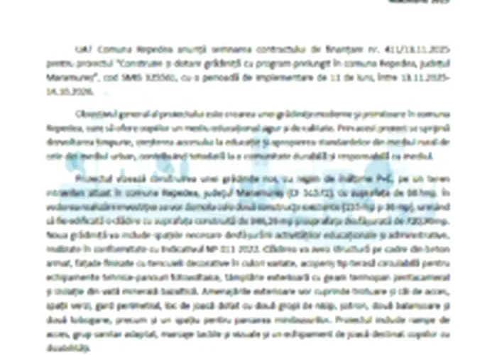 “Construire și dotare grădiniță cu program prelungit în comuna Repedea, județul Maramureș”