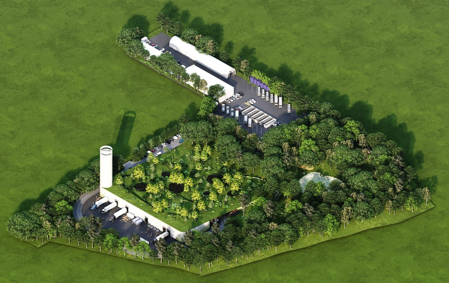 Stație de sortare semiîngropată, înconjurată de o pădure urbană, în Sectorul 6