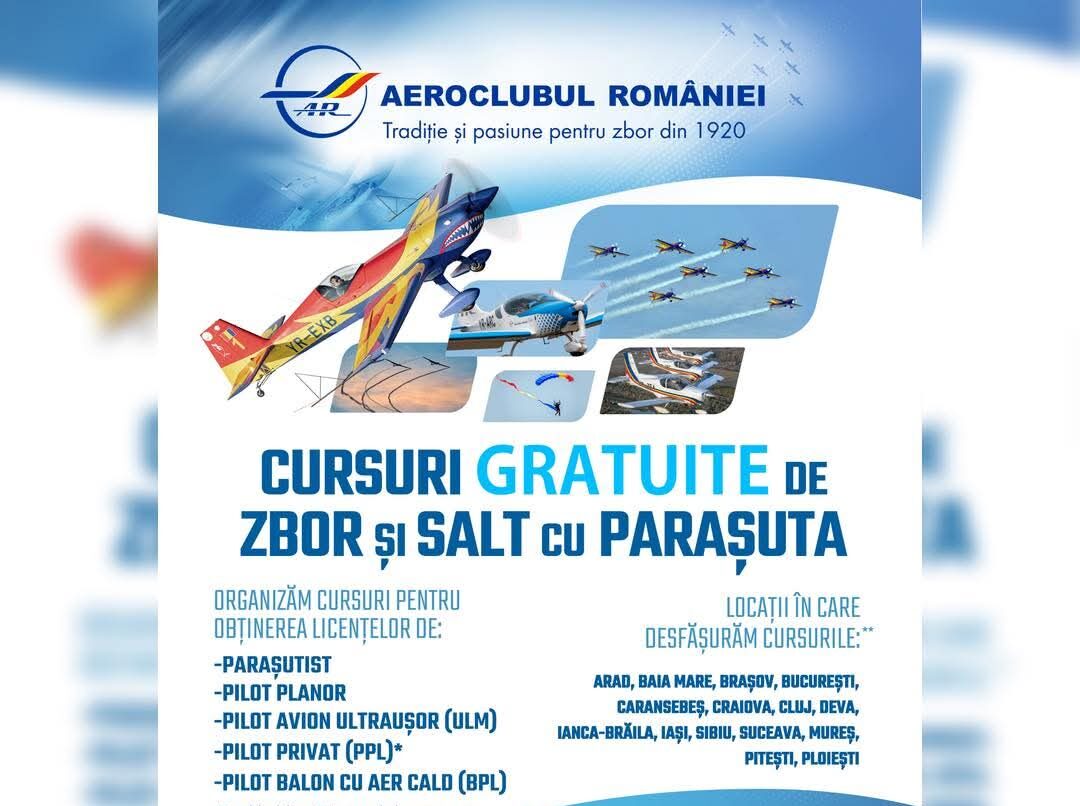 Aeroclubul României deschide înscrierile pentru cursuri gratuite de zbor în 2026