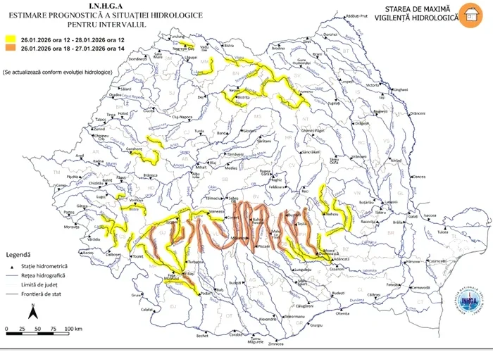 Cod portocaliu de inundații în 7 județe