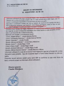 Criză de apă potabilă în Argeș. Analizele confirmă prezența unei bacterii periculoase în rețea