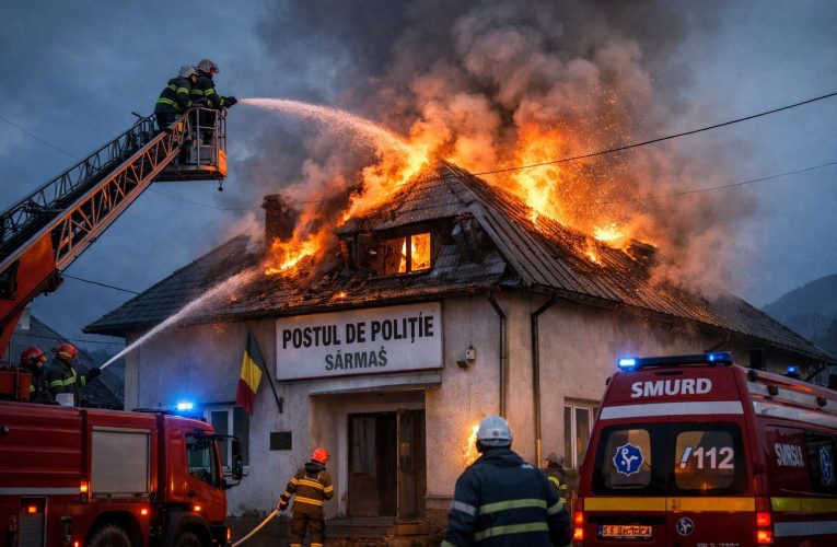 Intervenție la Sărmaș după ce un incendiu a izbucnit la postul de poliție