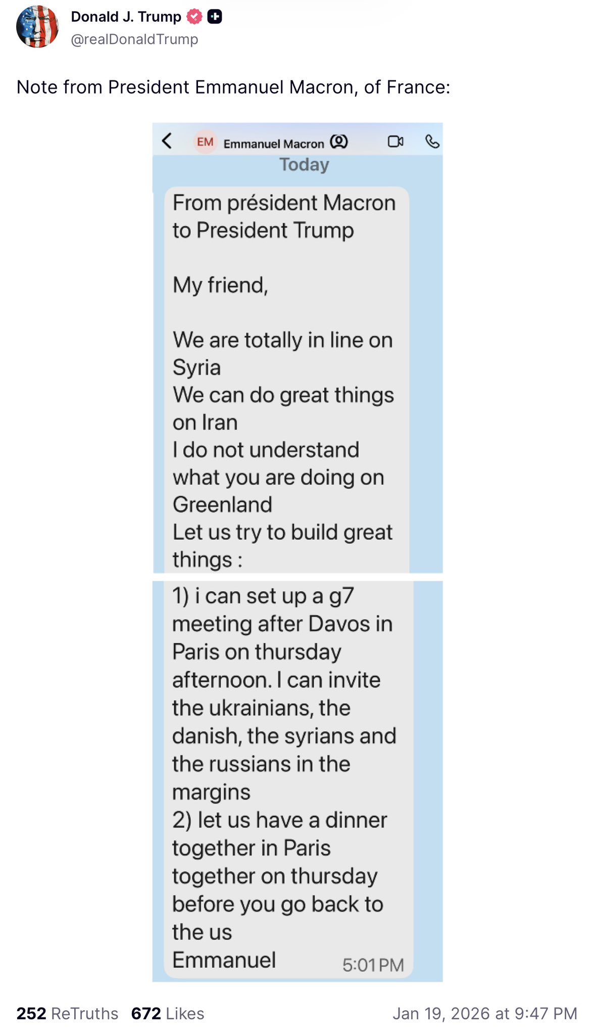 Trump primește un sms privat de la un lider european și-l face public: „Nu înțeleg ce faci cu Groenlanda”