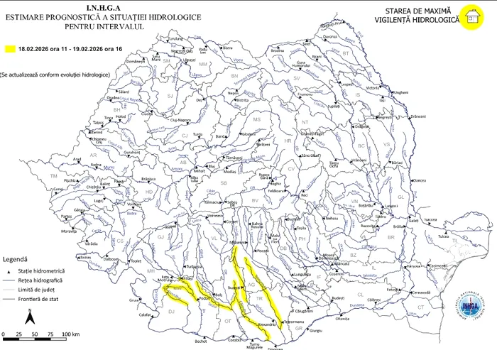 Cod galben de inundaţii în cinci judeţe, până joi după-amiază