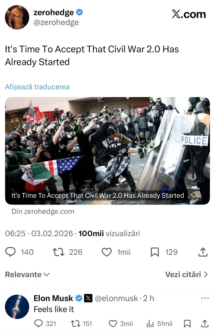 Miliardarul Elon Musk crede că un nou „război civil” a început în SUA