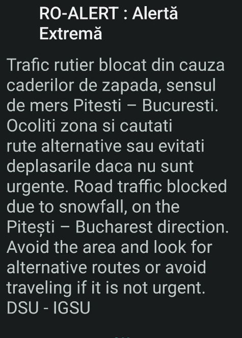 Restricții de trafic pe autostrăzi din cauza ninsorii. Tronsoane închise pe A1, A7, A0 și unele drumuri naționale