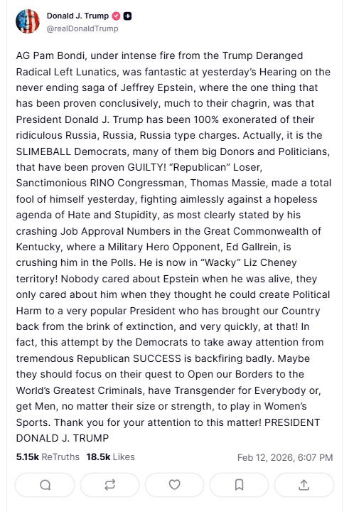 SUA: Pam Bondi, audiere tensionată cu replici tăioase în Congres pe tema dosarului Jeffrey Epstein