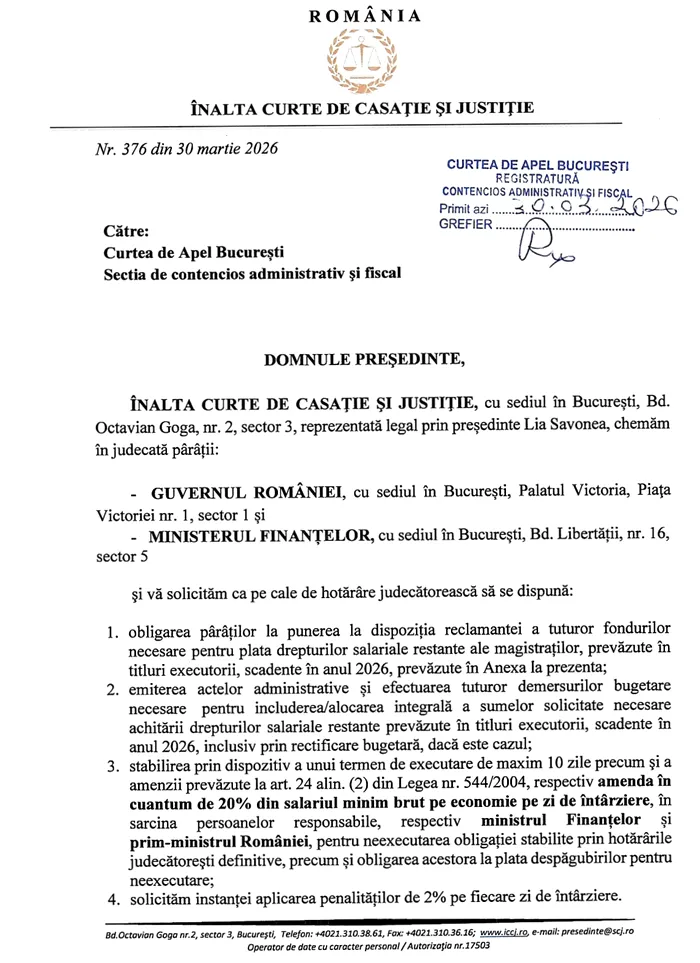 Curtea Supremă de Justiție a dat în judecată Guvernul Ilie Bolojan pentru neplata drepturilor salariale restante ale magistraților