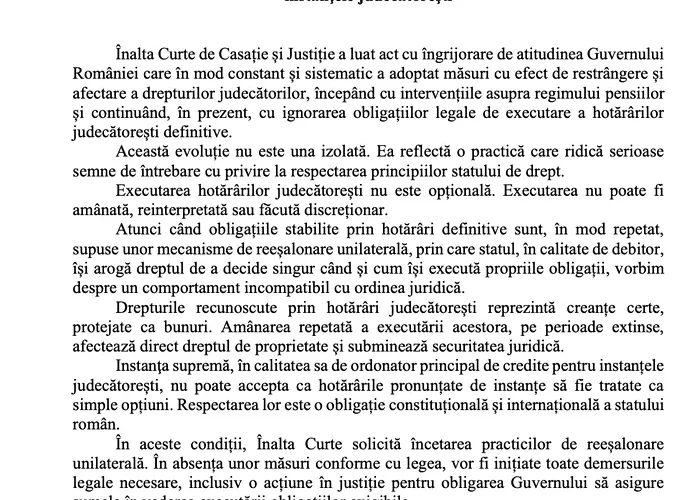 Curtea Supremă de Justiție anunță că dă în judecată Guvernul Ilie Bolojan pentru nerespectarea hotărârilor judecătorești. Executivul a luat banii de la magistrați și i-a dat la ajutoarele pentru pensionari și primării