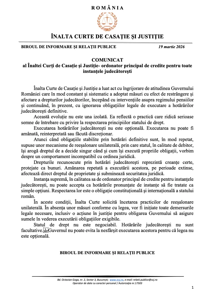 Curtea Supremă de Justiție anunță că dă în judecată Guvernul Ilie Bolojan pentru nerespectarea hotărârilor judecătorești. Executivul a luat banii de la magistrați și i-a dat la ajutoarele pentru pensionari și primării