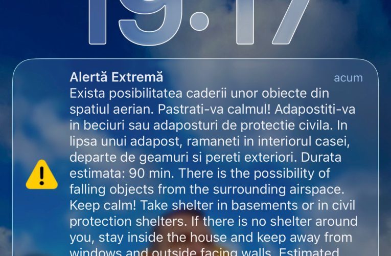 Mesaj Ro-Alert în Tulcea: există posibilitatea căderii de obiecte din spațiul aerian