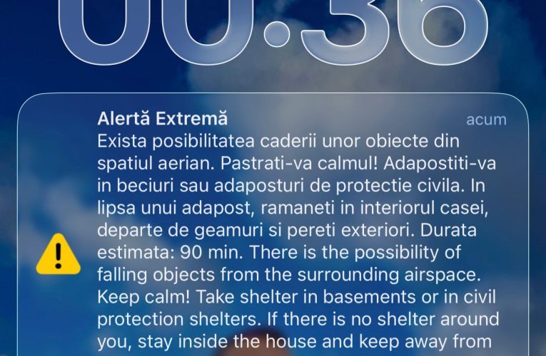 Ro-Alert în județul Tulcea: Pot cădea obiecte din spațiul aerian