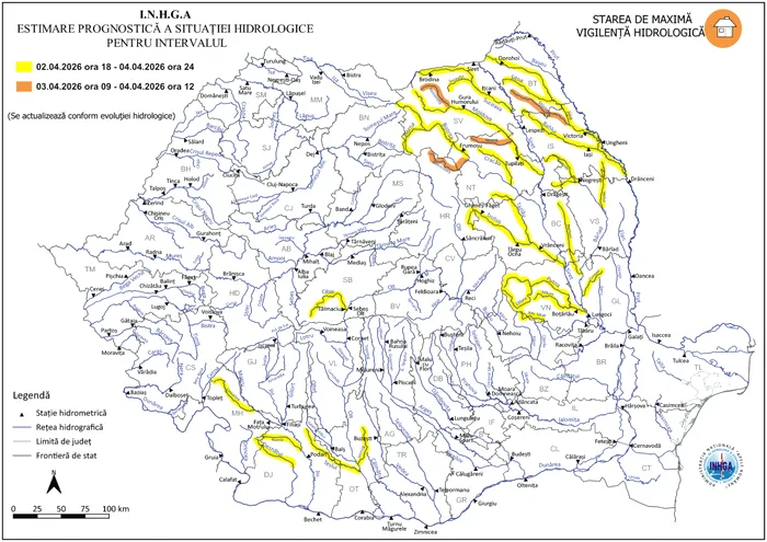 Avertizare emisă de hidrologi: Cod portocaliu de inundații pentru râuri din cinci județe
