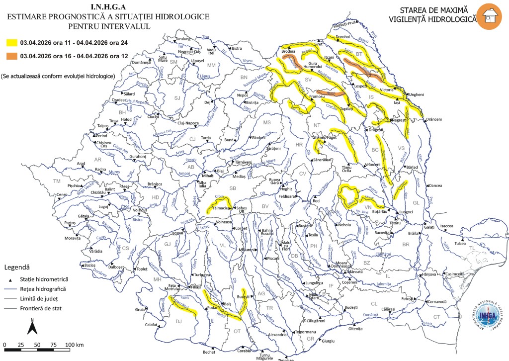Avertizare hidrologică: viituri rapide și depășiri ale cotelor de apărare, de vineri până sâmbătă
