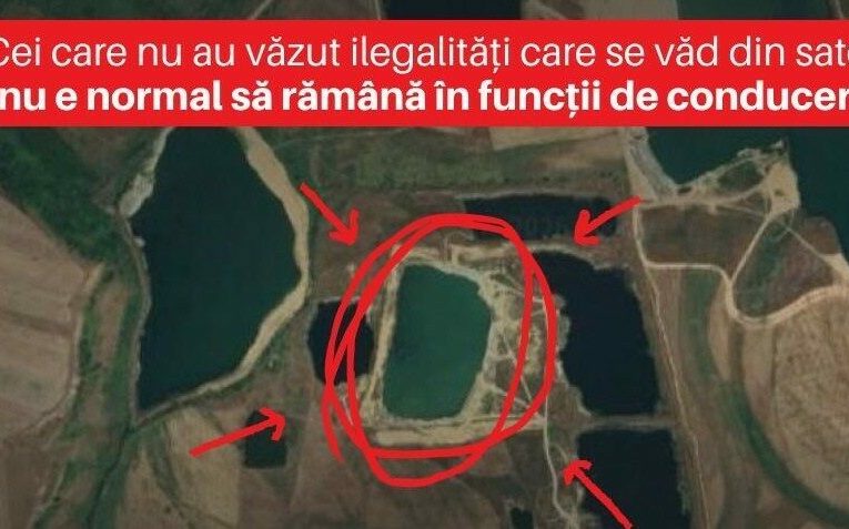 Balastiere ilegale în Olt, vizibile din satelit: „Crater de 5 hectare săpat în 4 ani, fără acte”