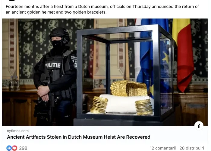 Ce dezvăluie NYTimes despre recuperarea Coifului de la Coțofenești, “comoara românească”