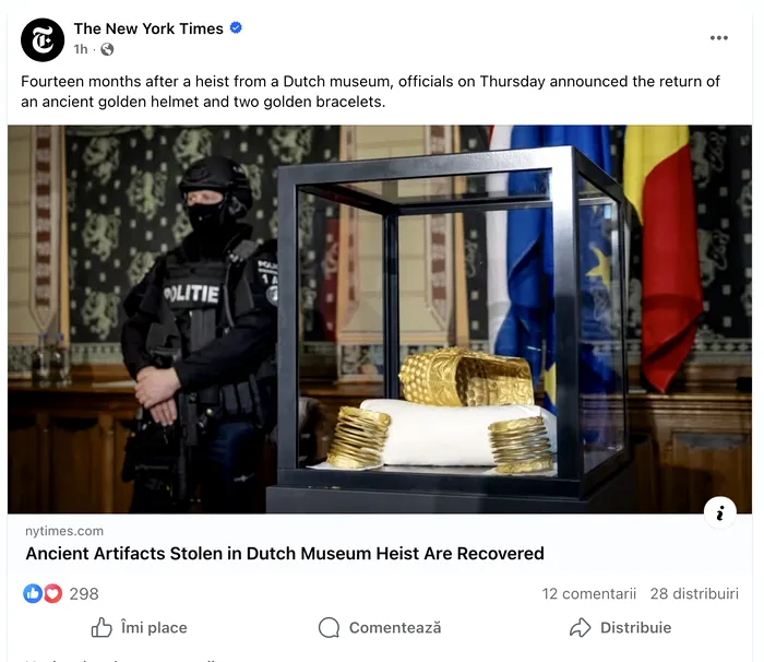 Ce dezvăluie NYTimes despre recuperarea Coifului de la Coțofenești, “comoara românească”