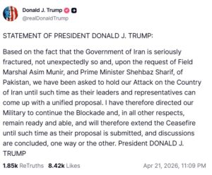 Donald Trump anunță prelungirea armistițiului în războiul din Orientul Mijlociu