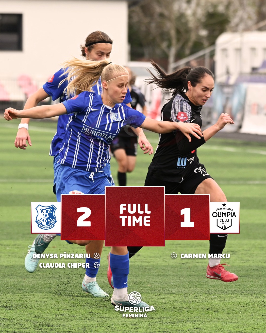 Farul Constanța învinge Olimpia Cluj, într-un meci restant, și rămâne lider în Superliga feminină de fotbal