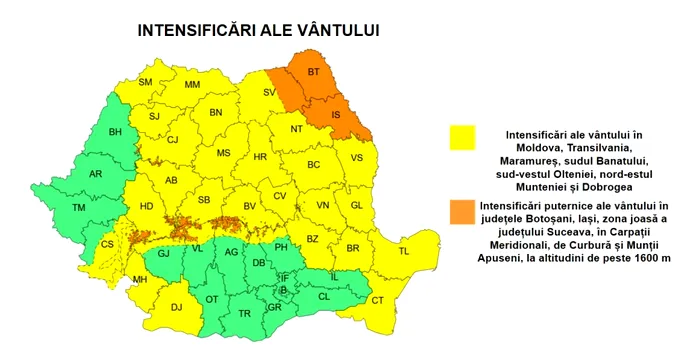 Lapoviță, brumă, vânt extrem: ANM emite Cod portocaliu de vânt într-o regiune a României și Cod galben în toată țara