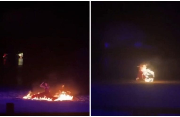 O dansatoare a luat foc în timpul unui spectacol. Ea a supraviețuit deoarece s-a aruncat în apă