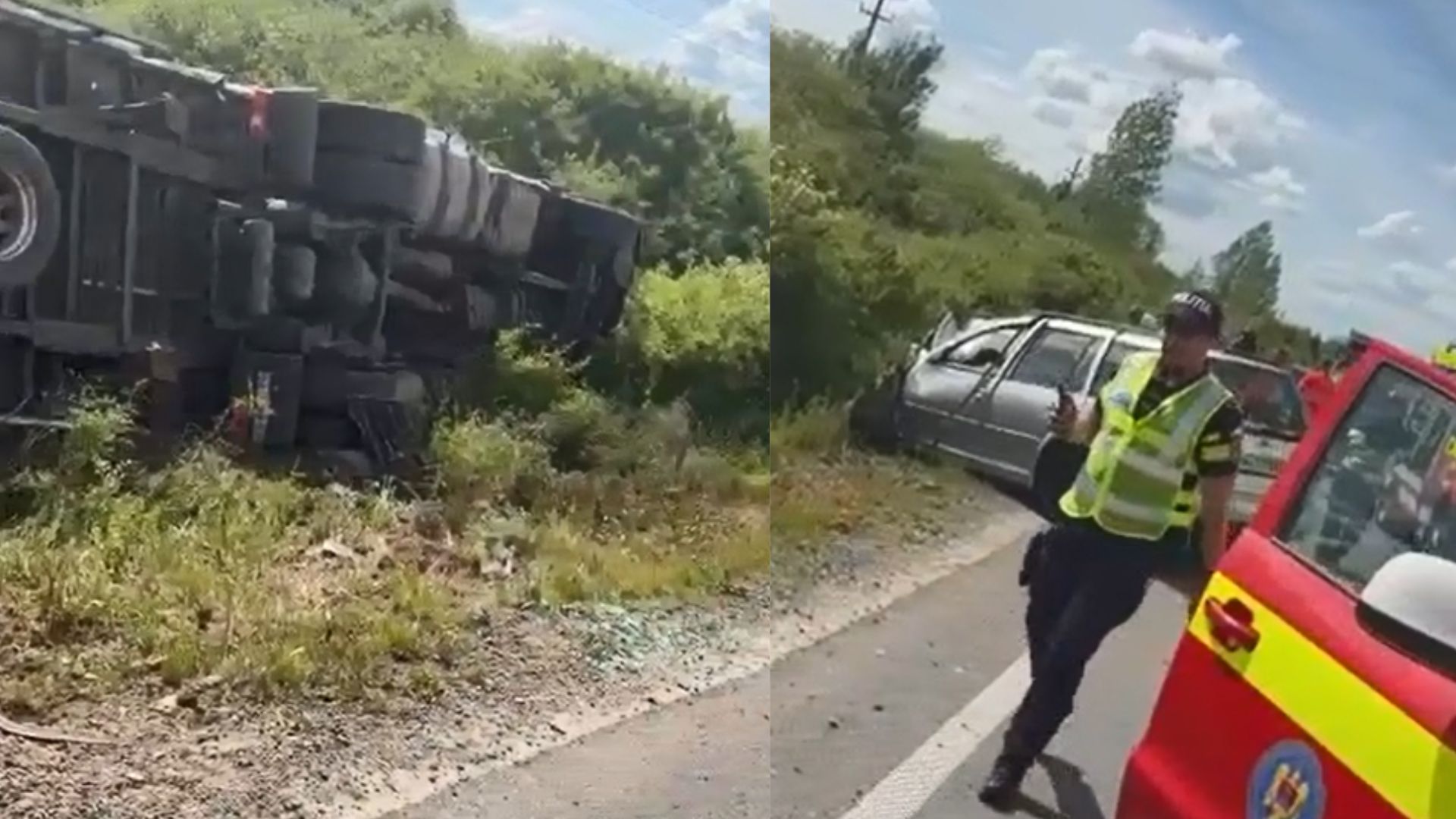Accident în Timiș. Un autotren s-a răsturnat pe șosea, iar un bărbat a murit