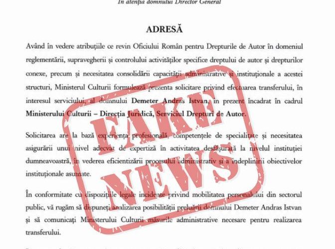 Document fals care arată transferul ministrului Culturii pe o altă poziție. Ministerul Culturii dezminte informația