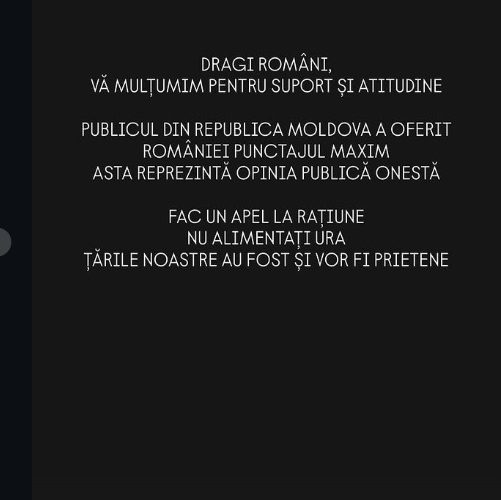 Reprezentantul Moldovei la Eurovision, apel după votul dat României: Nu alimentați ura