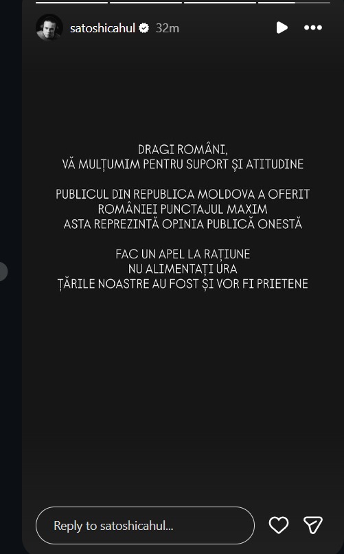Reprezentantul Moldovei la Eurovision, apel după votul dat României: Nu alimentați ura