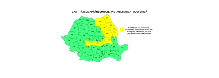 Vreme rea în jumătate de țară: ANM emite două coduri galbene și o informare meteorologică