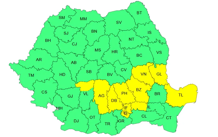 ANM: Cod galben de furtuni, vijelii și ploi torențiale în mai multe regiuni ale țării. Avertizările continuă până vineri