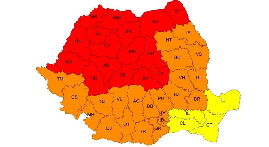 ANM: Cod roșu de caniculă, duminică, în 16 județe. Avertizări și pentru restul țării