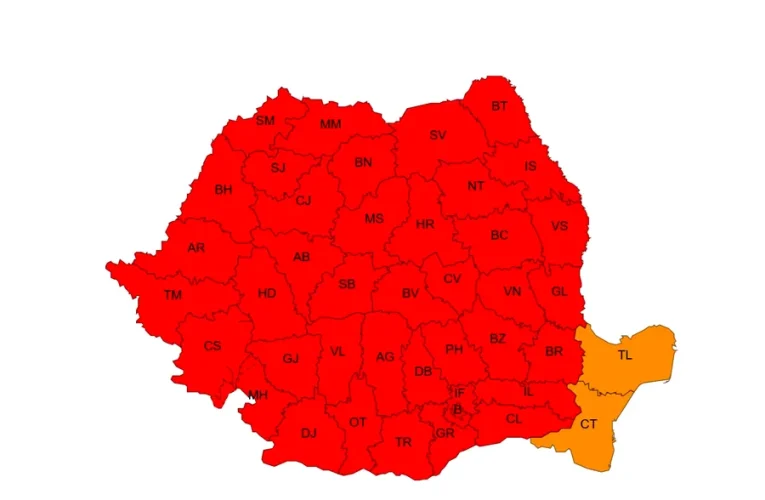 ANM: Cod roșu de temperaturi extreme în aproape toată țara până miercuri dimineața. Avertizări de instabilitate atmosferică