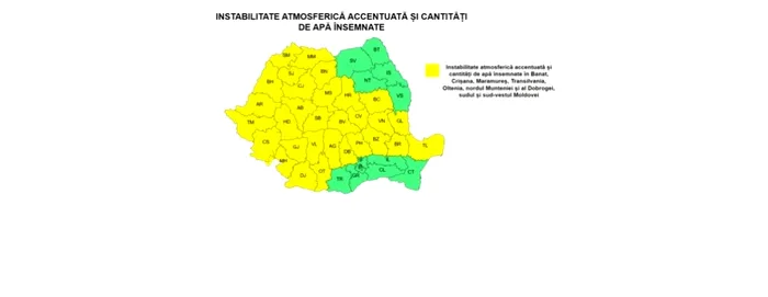 Cod galben de furtuni în mare parte din țară. ANM anunță ploi torențiale, vijelii și grindină