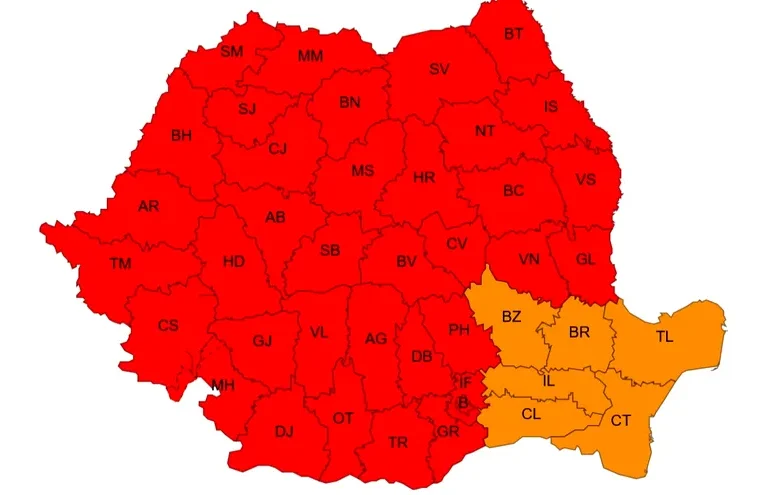 Codul roșu extins în aproape toată țara. ANM anunță temperaturi extreme, nopți tropicale și valori aproape de record