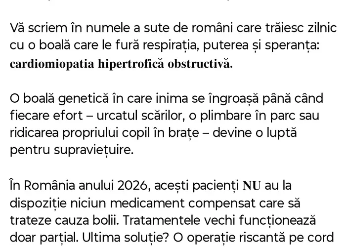 „Inimile noastre nu mai pot aștepta”. Pacienții cu o boală cardiacă rară cer compensarea singurului tratament din lume care-i poate ajuta