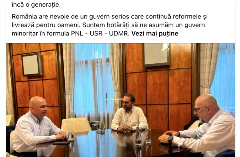 Liderii PNL, USR, UDMR se fotografiază în timpul negocierilor politice. Dominic Fritz: „De partea corectă a istoriei”