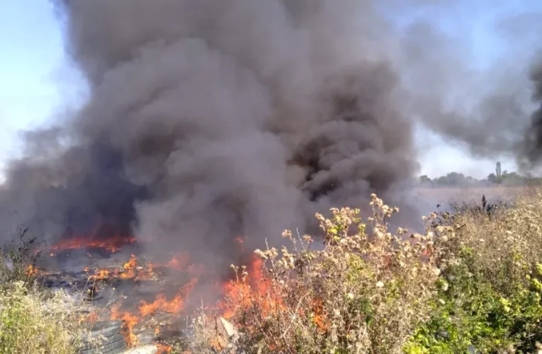 Incendiu pe un câmp din județul Dâmbovița. Ard 1.000 de metri pătrați. S-a emis un mesaj RO-Alert